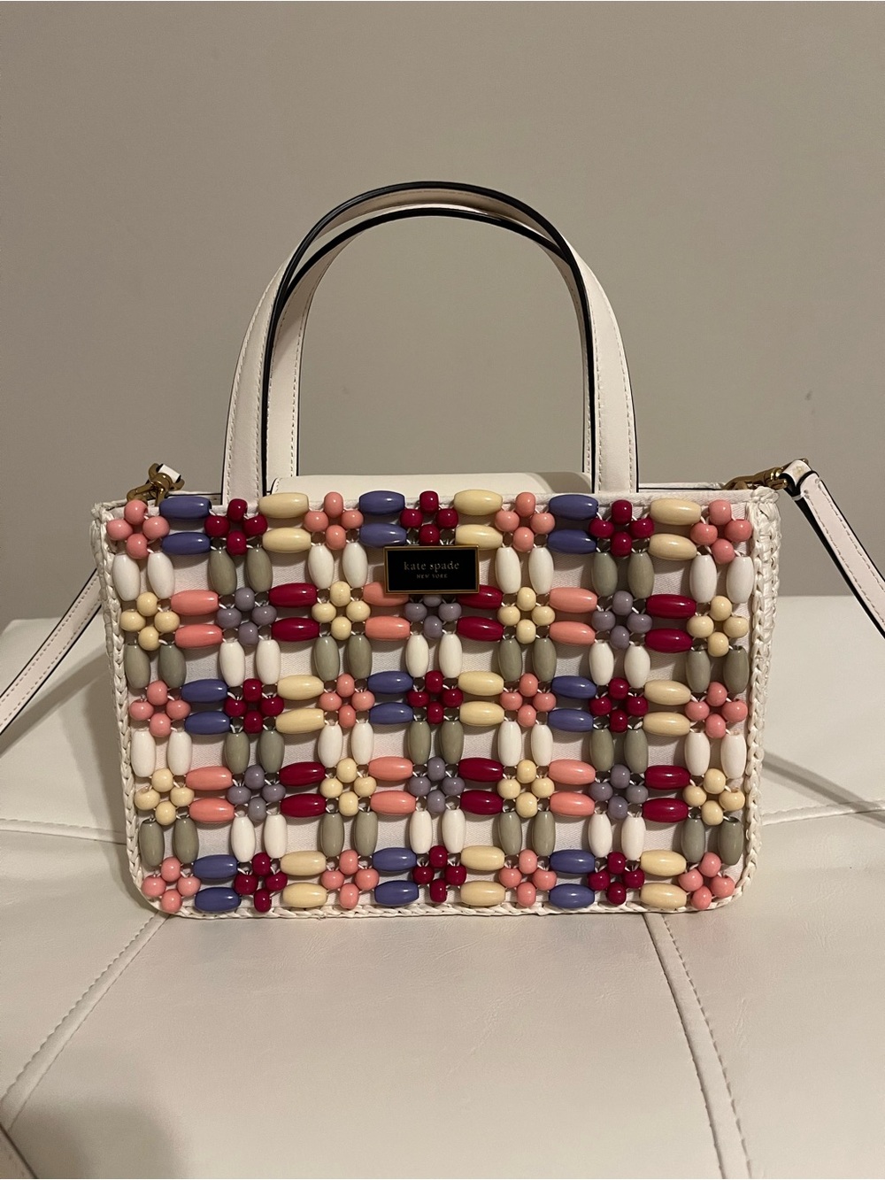 kate spade Sam Icon Beaded Raffia Small Tote